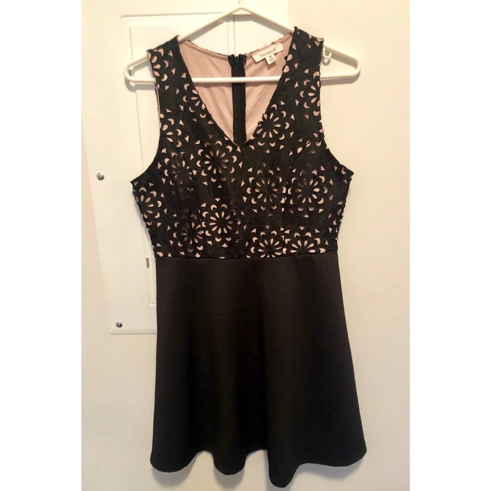 Short Black Dress with Floral cut out Top
